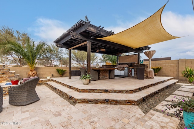 view of patio / terrace featuring area for grilling and exterior bar