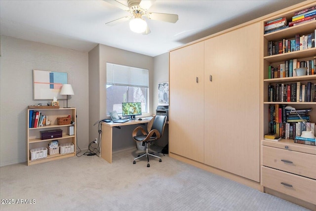 office area featuring carpet and ceiling fan