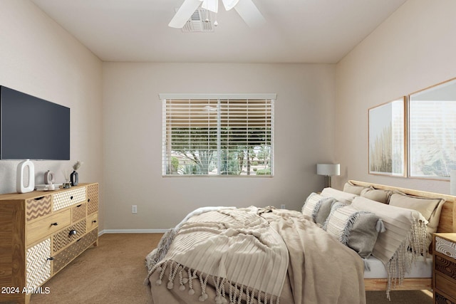 bedroom featuring carpet flooring and ceiling fan