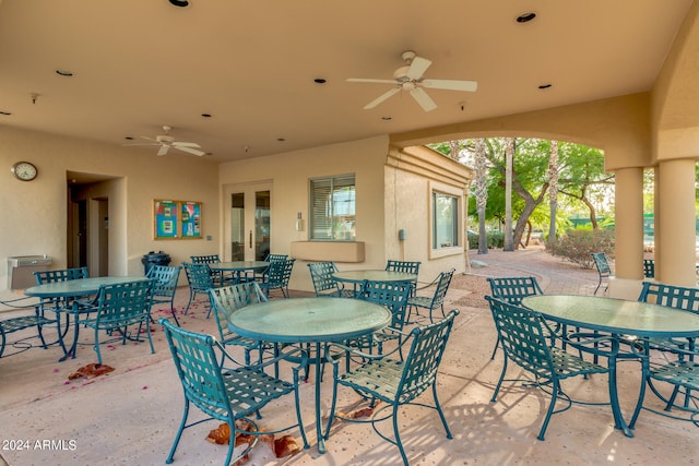 view of patio / terrace with french doors and ceiling fan