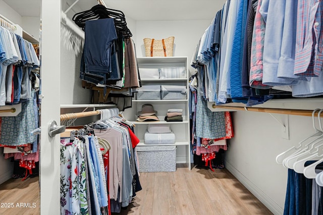 spacious closet featuring light wood-type flooring