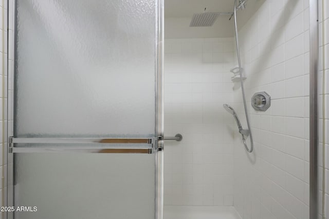 bathroom featuring a shower with shower door