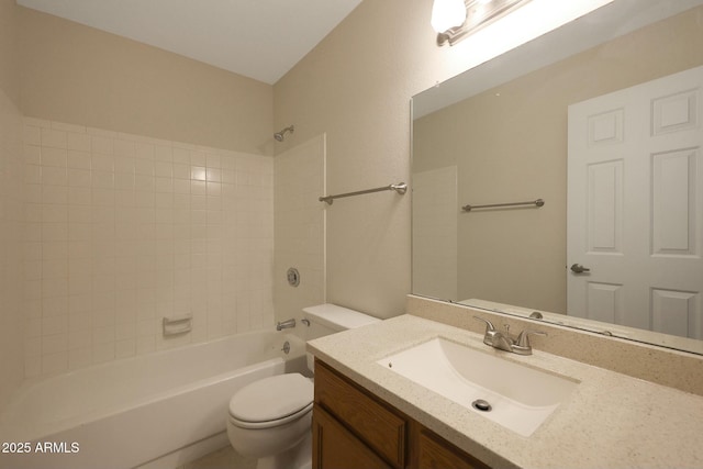 full bathroom featuring vanity, shower / bath combination, and toilet