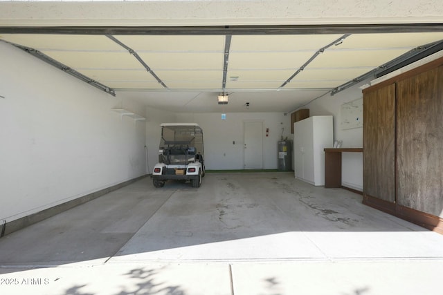 garage featuring a garage door opener and water heater