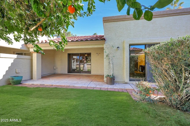 rear view of property with a yard and a patio