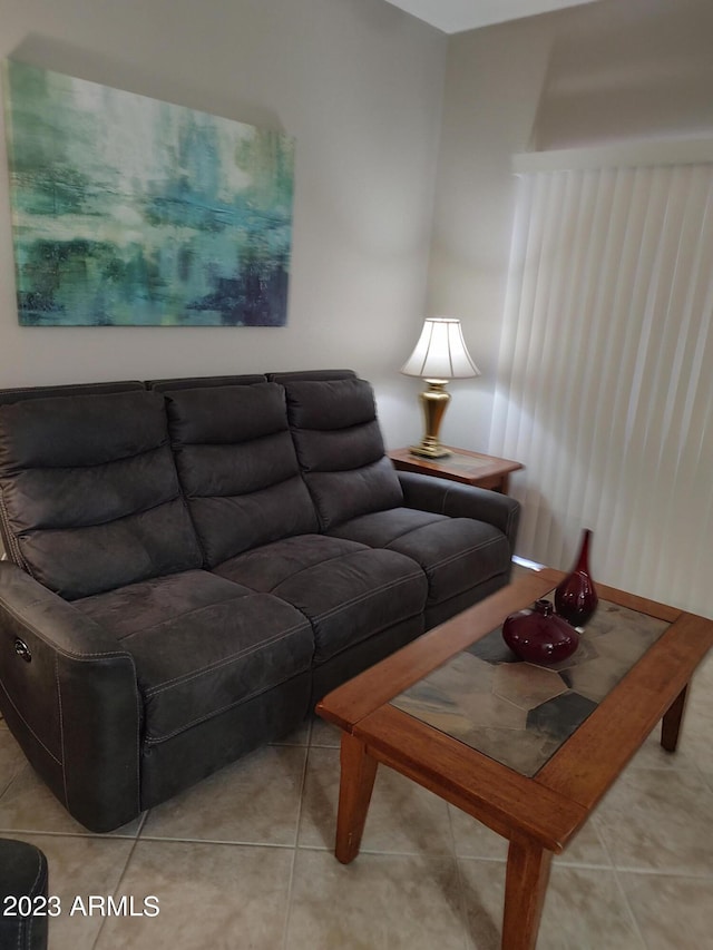 living room with light tile patterned flooring