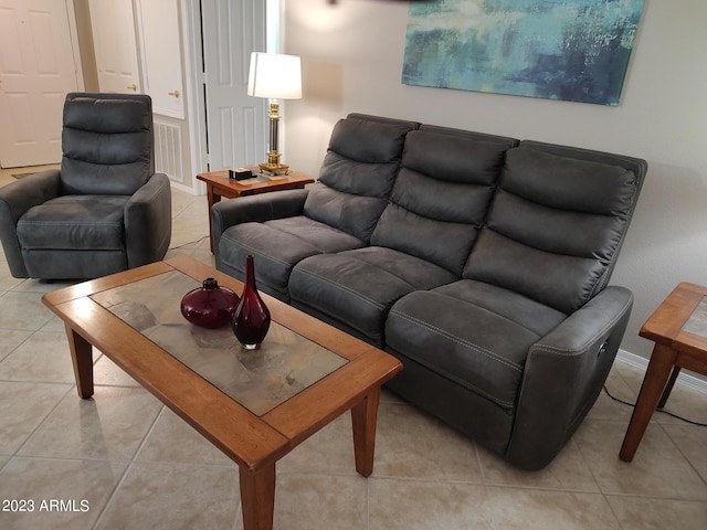 living room featuring light tile patterned floors