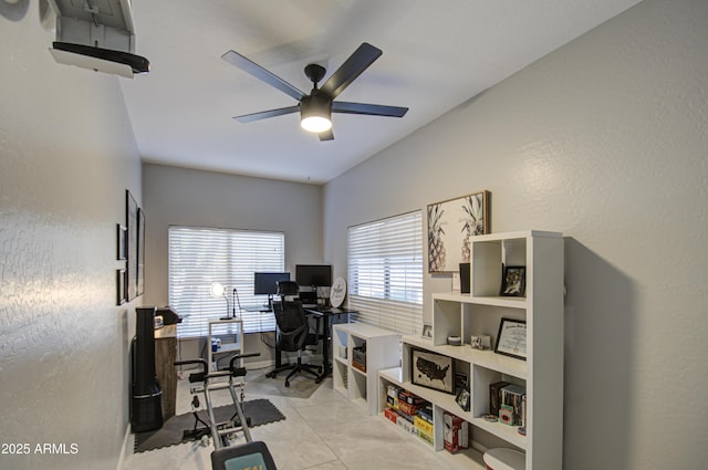 office area with ceiling fan