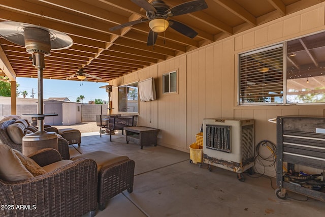 4712 W Juniper Ave, Glendale, AZ 85306 - view of patio / terrace featuring a storage unit and ceiling fan