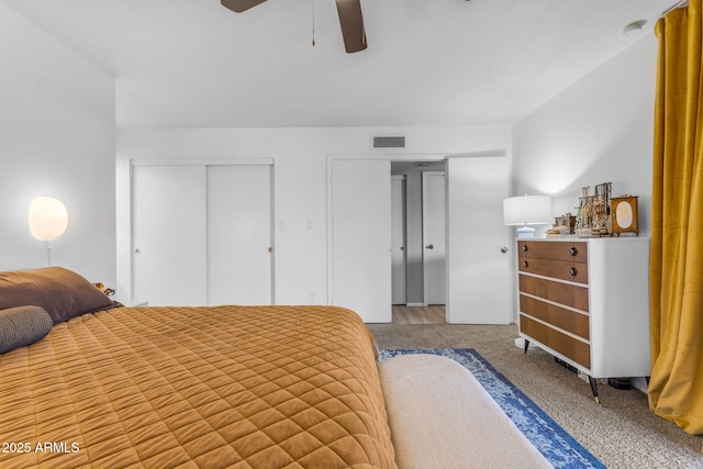 bedroom with carpet floors and ceiling fan