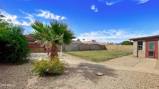 view of yard featuring a patio area and a fenced backyard