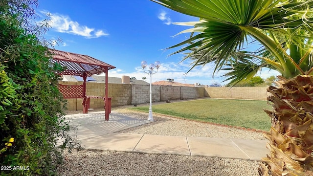 view of yard with a patio area and a fenced backyard