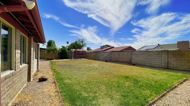 view of yard with a fenced backyard