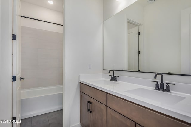 bathroom featuring vanity, shower / bath combination, and tile patterned flooring