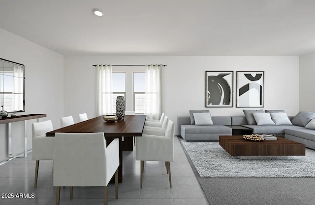 tiled dining area with recessed lighting