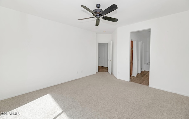 unfurnished bedroom with a ceiling fan and carpet floors