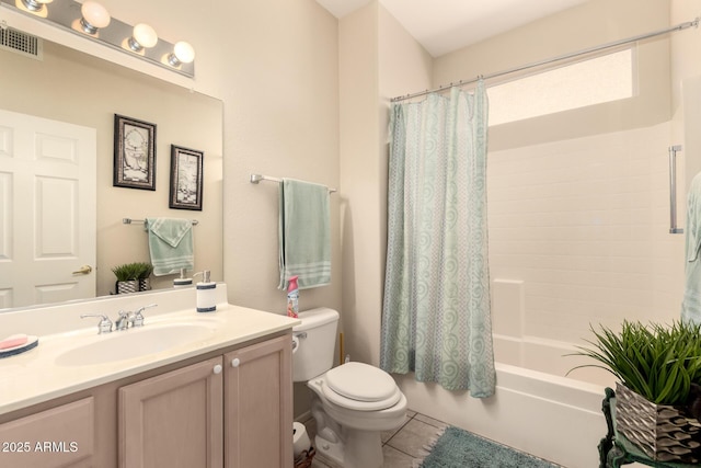 15874 W Wildflower Dr, Surprise, AZ 85374 - full bathroom with vanity, tile patterned floors, and shower / bathtub combination with curtain