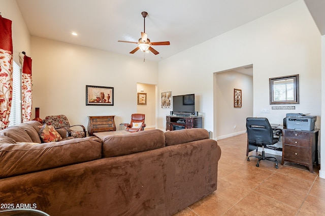 living room featuring ceiling fan