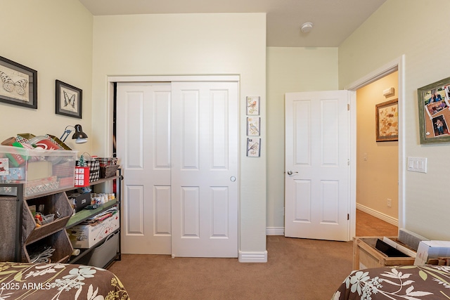 bedroom featuring carpet and a closet