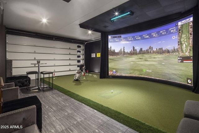 recreation room featuring golf simulator