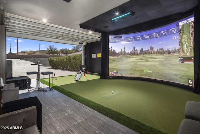 playroom featuring golf simulator