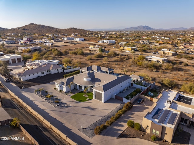 drone / aerial view featuring a mountain view