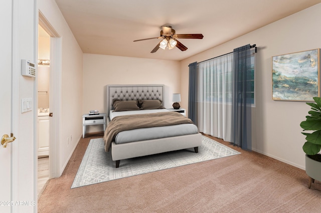 860 N Mcqueen Rd Unit 1151, Chandler, AZ 85225 - bedroom featuring light colored carpet, connected bathroom, and ceiling fan
