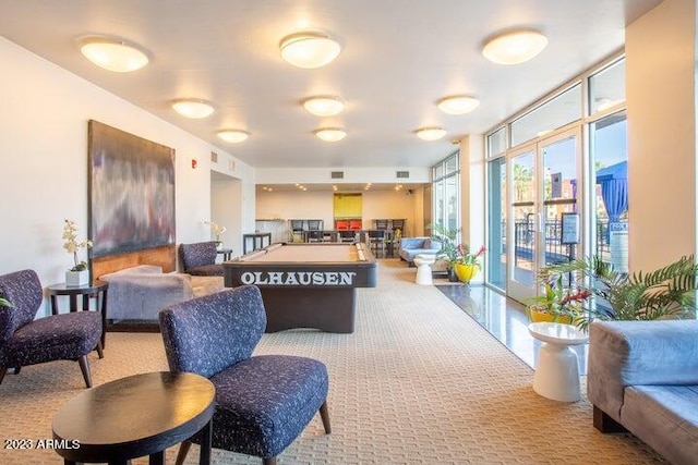 805 N 4th Ave Unit 508, Phoenix, AZ 85003 - game room with carpet, billiards table, and expansive windows