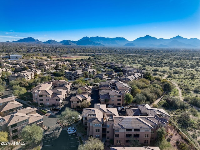 drone / aerial view featuring a mountain view