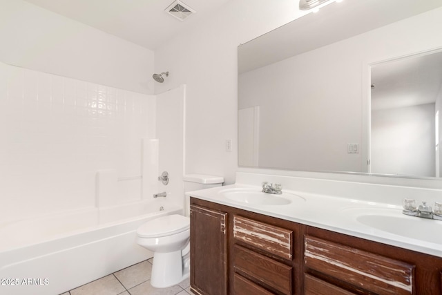 full bathroom with visible vents, a sink, tile patterned flooring, and toilet