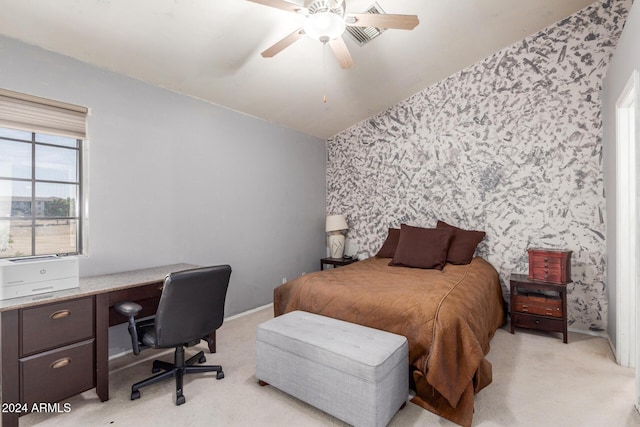 bedroom featuring light carpet, baseboards, and wallpapered walls