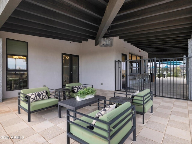 view of patio with french doors and an outdoor hangout area