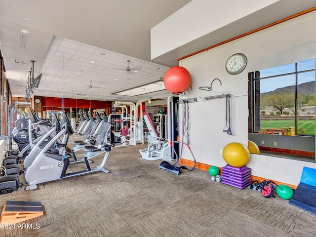3220 W Feather Sound Dr, Anthem, AZ 85086 - workout area featuring a mountain view, visible vents, and carpet floors