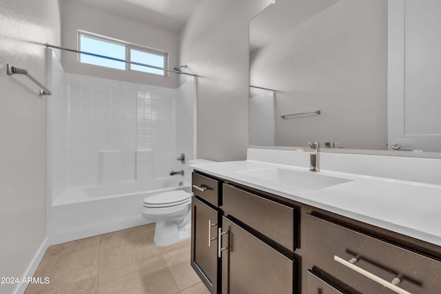 full bathroom featuring vanity, tile patterned flooring, shower / tub combination, and toilet