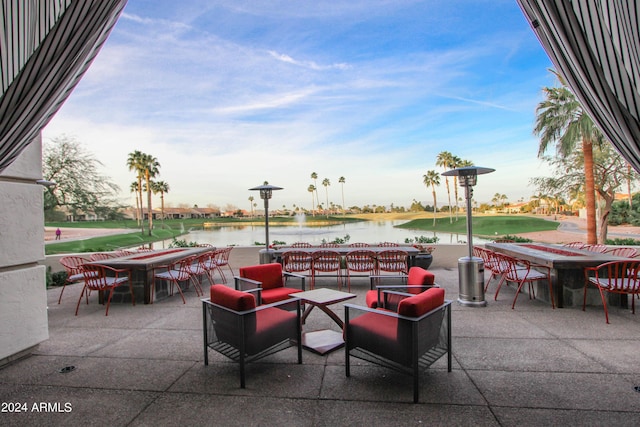 view of patio / terrace featuring a water view