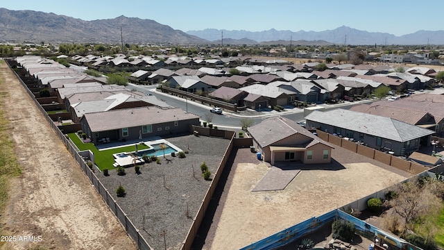 bird's eye view with a mountain view and a residential view