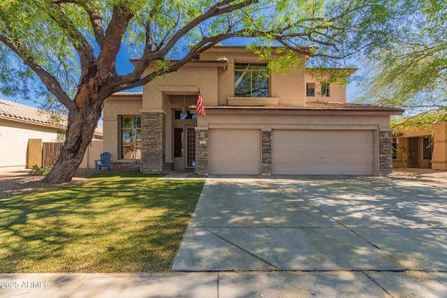 1453 E Elgin Pl, Chandler, AZ 85225 - view of front of property with stone siding, stucco siding, a garage, and concrete driveway