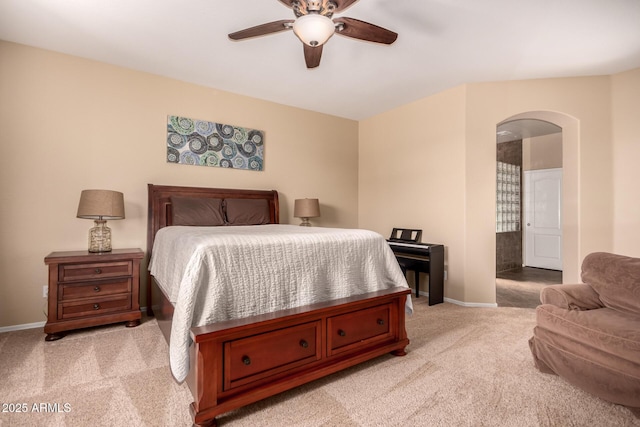 1453 E Elgin Pl, Chandler, AZ 85225 - carpeted bedroom with arched walkways, baseboards, and a ceiling fan