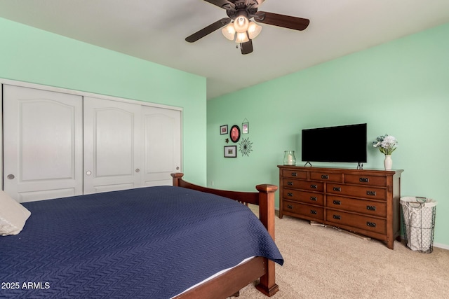 1453 E Elgin Pl, Chandler, AZ 85225 - bedroom featuring light colored carpet, a closet, ceiling fan, and baseboards