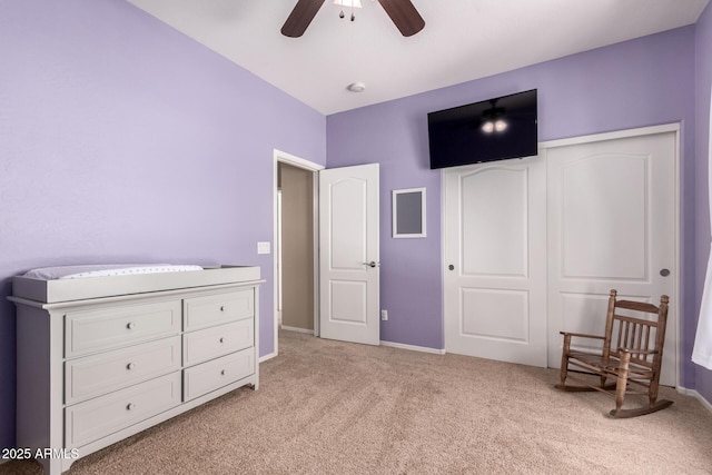 1453 E Elgin Pl, Chandler, AZ 85225 - bedroom with light colored carpet, baseboards, ceiling fan, and a closet