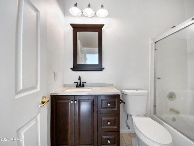 full bathroom with vanity, combined bath / shower with glass door, and toilet