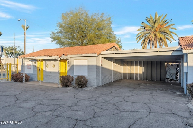 garage with a carport