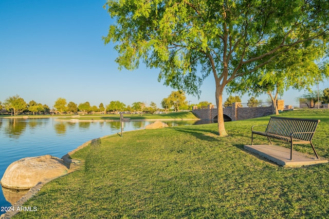 view of yard with a water view