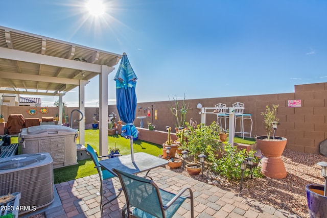 view of patio featuring a pergola and central air condition unit