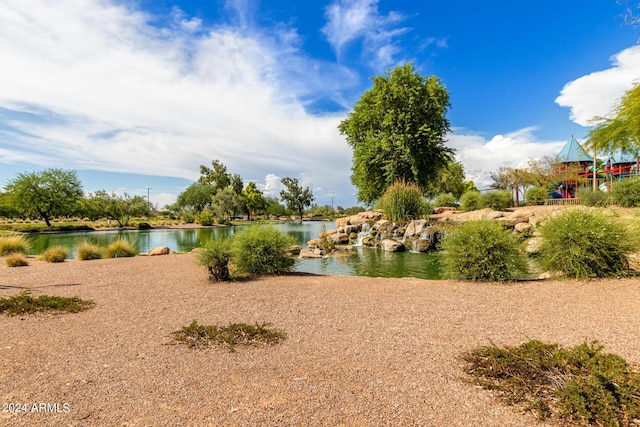 view of community featuring a water view