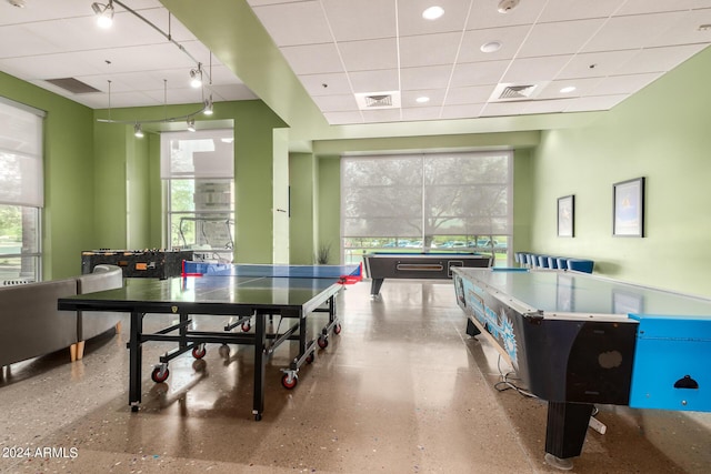 playroom featuring billiards and a paneled ceiling