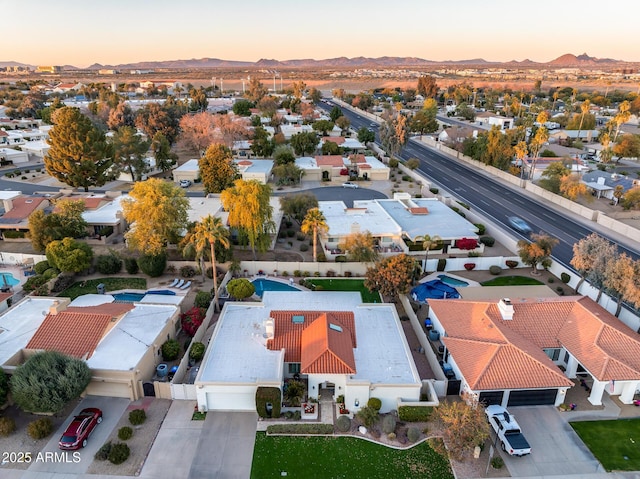 view of aerial view at dusk