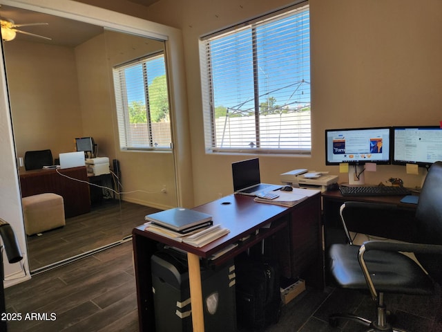 office space featuring ceiling fan