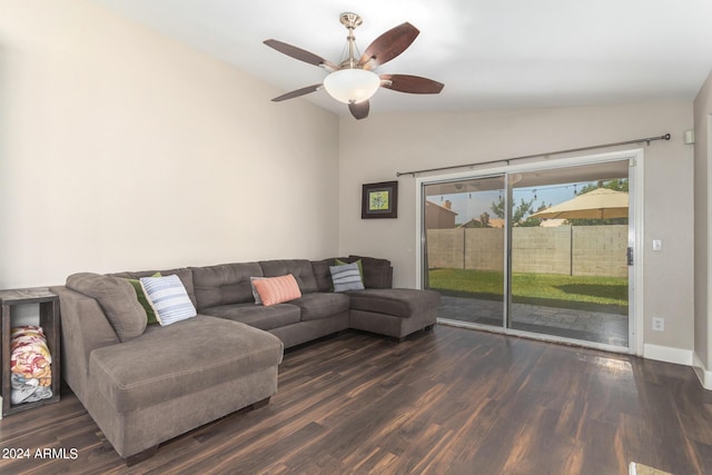 17606 N 2nd Ave, Phoenix, AZ 85023 - living room with vaulted ceiling, wood finished floors, a ceiling fan, and baseboards