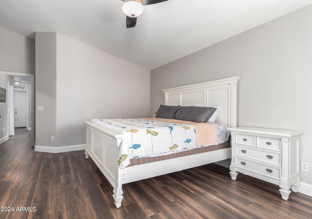 17606 N 2nd Ave, Phoenix, AZ 85023 - bedroom featuring dark wood finished floors, baseboards, lofted ceiling, and ceiling fan